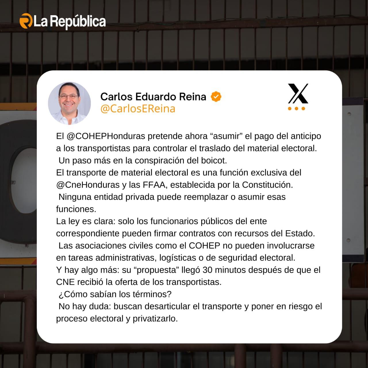 El candidato a diputado por el Partido Libre, manifesto que via X; El @COHEPHonduras pretende ahora “asumir” el pago del anticipo a los tran - Cover Image